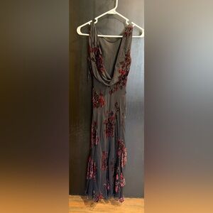 Fairy Beaded Cowl Neck Black Dress with Red Maroon Velvet Design Mesh lining
